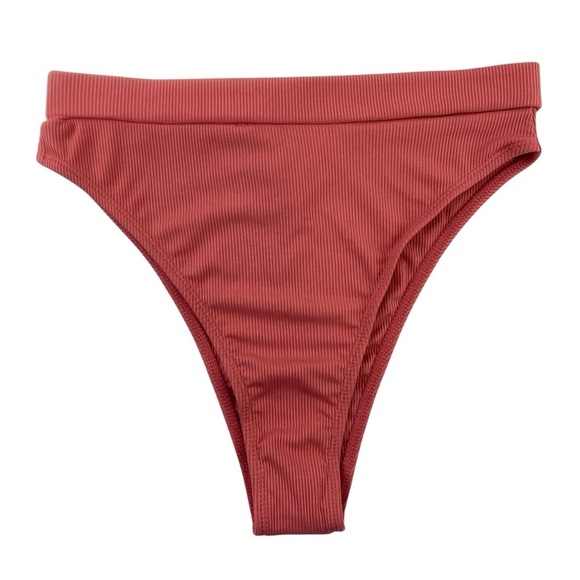 Lulus Coral High Waist Cheeky Ribbed Bikini Bottom NWT Sz Medium - Picture 1 of 9